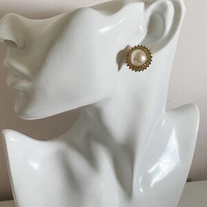 VTG Ivory Pearl CZ Diamond Halo Earrings